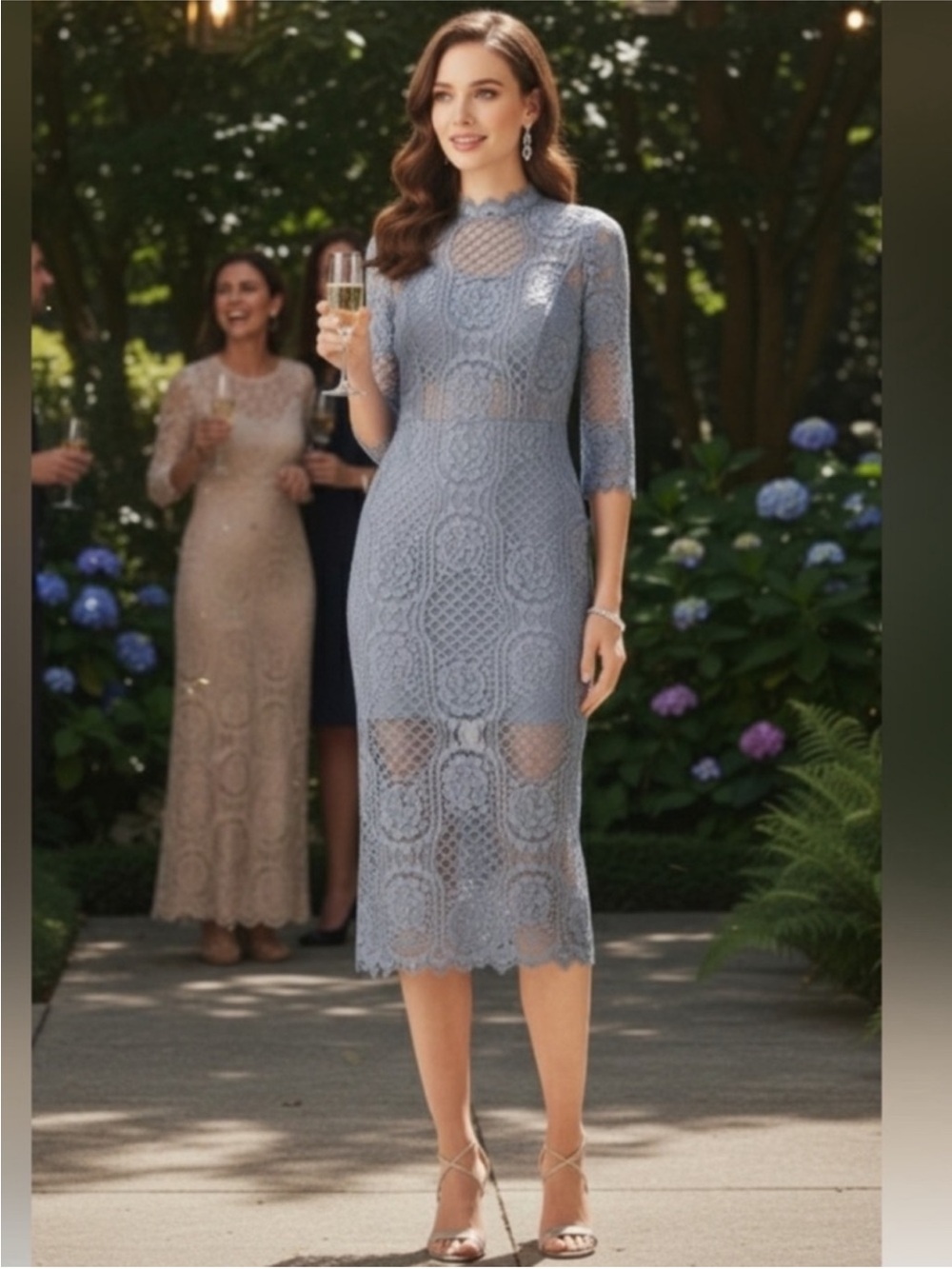 Alexis Miller Dress-  Powder Blue, Lace Midi Dress, size medium